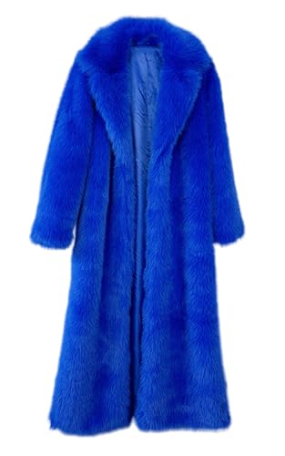Vickstco Fluffy Blue Faux FurOvercoat,Warm Outwear Parka Long Coat with Sleeves