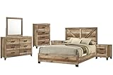 Kings Brand Furniture 6-Piece Antique Natural Queen Size Bedroom Set - Bed, Dresser, Mirror, Chest and 2 Nightstands