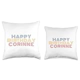 Happy Birthday Corinne Personalized Name Retro Typography Throw Pillow