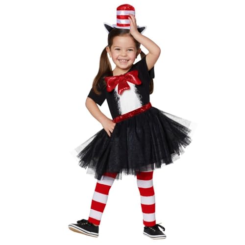 Spirit Halloween Dr. Seuss Cat In The Hat Costume Dress for Toddlers | OFFICIALLY LICENSED - 3T-4T