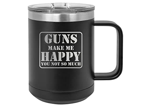 Rogue River Tactical Funny Hunting Guns Makes Me happy You Not So Much Heavy Duty Stainless Steel Black Coffee Mug Tumbler With Lid Novelty Cup Great Gift Idea For Dad Men Hunter