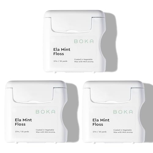 Boka Ela Mint Woven Dental Floss, Made from Natural Vegetable Wax, Teflon-Free and Petroleum-Free, 30 Yards of Waxed Floss (Pack of 3)