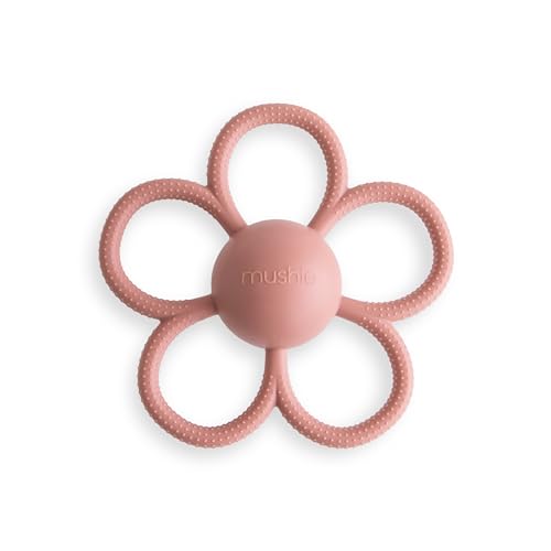 mushie Silicone Baby Daisy Rattle Teether Toy (Dusty Rose)