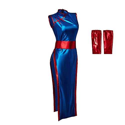 DUNHAO COS Women's Chi Chi Cosplay Costume Anime Blue Cheongsam Dress Halloween Outfit - M