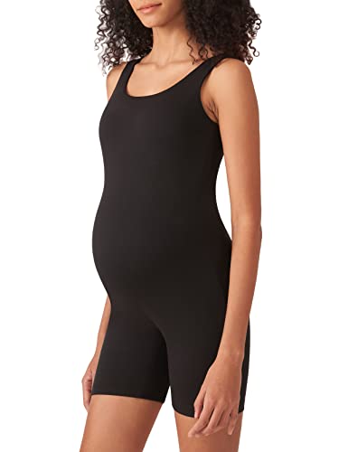 POSHDIVAH Women's Maternity Bodysuit Pregnancy Shapewear Sleeveless Scoop Neck Tank Top Shorts Bodycon Jumpsuit for Photoshoot Gym Black X-Large