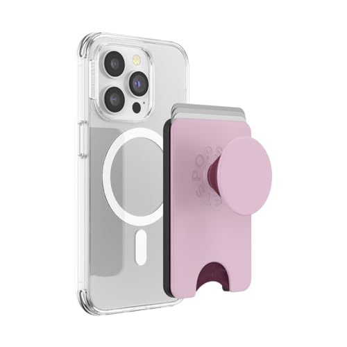 PopSockets Phone Wallet with Expanding Grip and Adapter Ring for MagSafe, Phone Card Holder, Wireless Charging Compatible, Wallet Compatible with MagSafe - Blush Pink