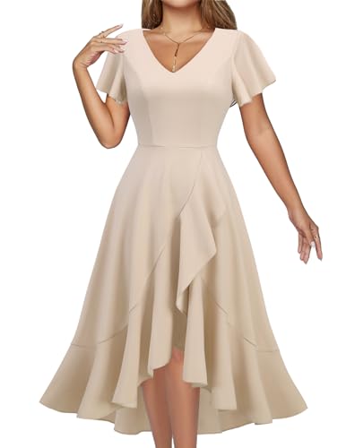 DRESSTELLS Holiday Cocktail Dresses for Women 2024 Formal Wedding Guest Tea Party Dress Fit Flare Vintage Christmas Evening Dresses Champagne M