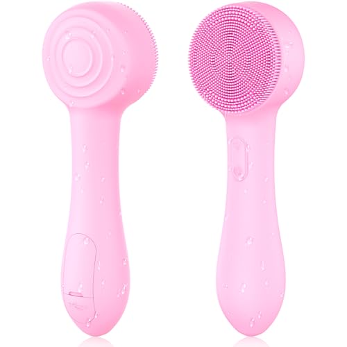 Facial Cleansing Brush Silicone Face Scrubber Waterproof Rechargeable Exfoliator Massage Device for Men & Women, Deep Pore Cleansing, Exfoliating, Removing Blackhead Electric Face Scrub Brush (Pink)