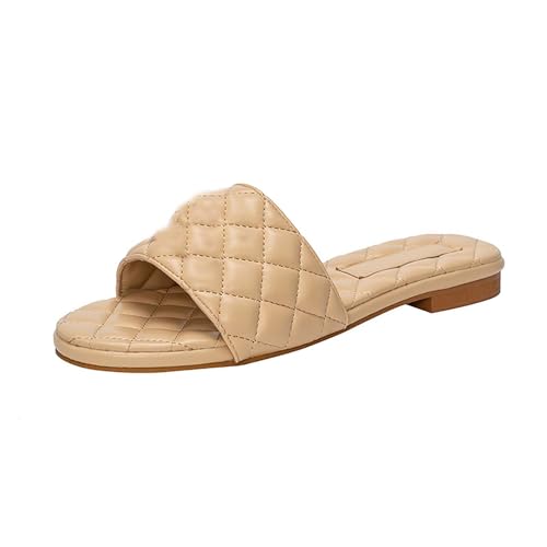 Dyale Women'S Flat Sandals Fashion Slides With Soft Leather Slippers For Summer Yellow 9