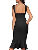 Shoulder Strap Sleeveless Fishtail Midi Bandage Dress for Women Bodycon Club Party Evening Dresses (XL, Black)