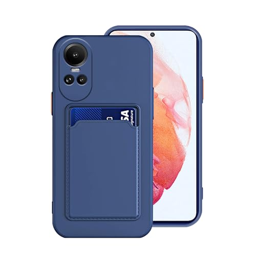 Wousunly Compatible with Oppo Reno 10 Pro Case Silicone with Card Holder Black, Oppo Reno 10 Phone Case Silicone Liquid Shockproof Protective Slim Cover (Blue)