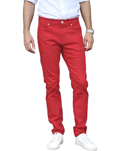 TEGIAS Men's Slim Fit Color Stretch Jeans Pants, Red 32