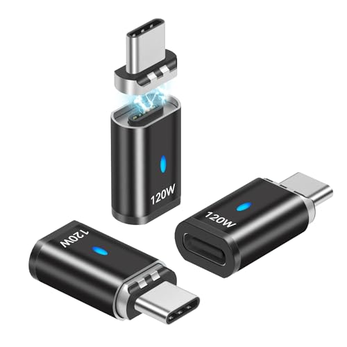 SHEEAST USB C Magnetic Adapter Straight 3 Pack, 120W USB Type C Connector 5Pin with USB2.0 480Mbps Data Transfer, Compatible for MacBook Pro/Air iPad Pro and More USB C Devices, Black