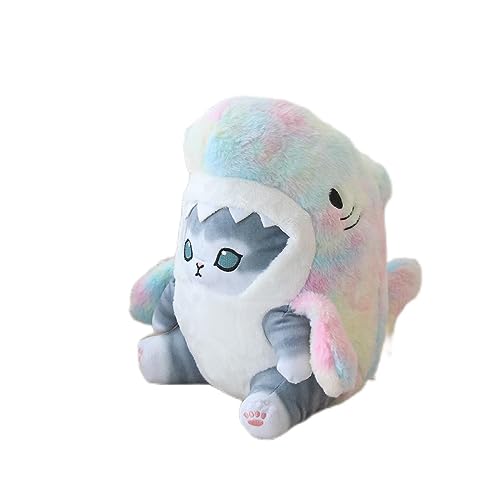Shark Cat Plush Toy, Cute Fried Shrimp Shark Stuffed Animals Doll, Kawaii Shark Cat Plush Pillow Toy Birthday for Kids Boys Girls (12inch, Tie Dye)