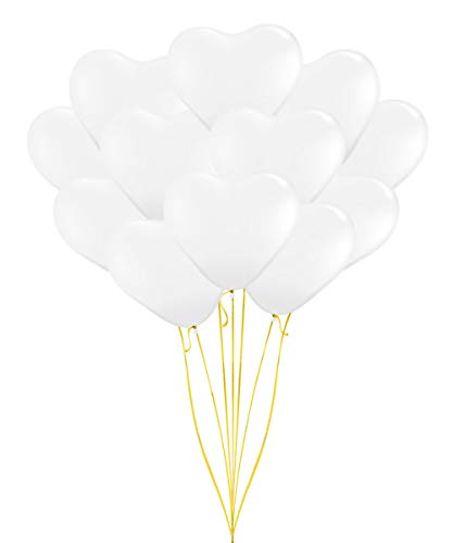 PMU 50 Pcs 15-Inch Valentine's Day Balloons,Heart Shaped Balloons, White Heart Balloons, Latex Love Balloons For Proposal, Wedding, Engagement & Birthday Party (50/Pkg)