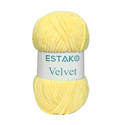 Estako Velvet Chenille Blanket amigurumi Yarn for Crocheting and Knitting Super Bulky 100 gr (132 yds) (1850 - Yellow)