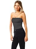 MixMatchy Women's Solid Casual Summer Side Shirring Scrunched Double Layered Tube Top 3PACK - Black/Charcoal/White S