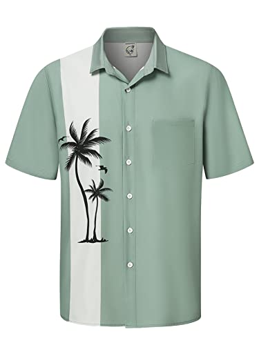 Hardaddy Men's Vintage Bowling Shirt Short Sleeve Button Down Hawaiian Summer Beach Printed Casual Shirts（Multicolor02,XL）