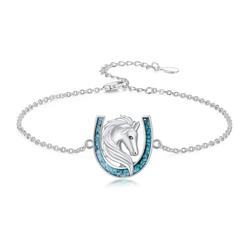 YYmqmq Horse Bracelet for Women 925 Sterling Silver Turquoise Western Bracelets Country Jewelry Horse Gifts for Girlfriend Mom