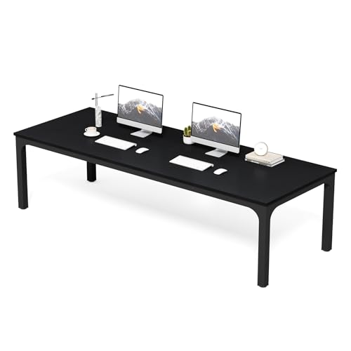LITTLE TREE Two Person Desk, 78.7 Inches Extra Long Computer Desk, Wooden Large Office Desk with Strong Metal Legs, Double Desk for 2 People, Writing Table Study Desk for Home Office, Black