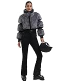 GSOU SNOW Women Ski Suit One Piece Snowsuit Snowboard Faux Fur Collar Slim Jumpsuit Jacket Insulated Windproof Outdoor Winter Grey S