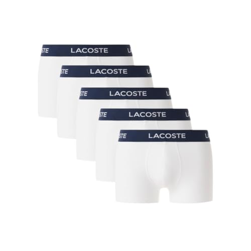 Lacoste Men's Cotton Stretch Essentials Trunks, 5-pack, White, Medium