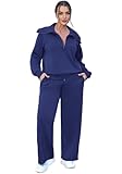 XIEERDUO Airport Outfit For Women Set 2 Piece Oversized Sweatsuit Tracksuit Set Navy Blue M