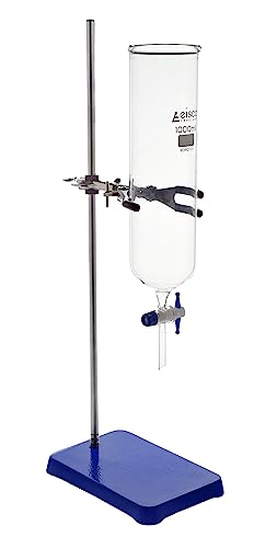 EISCO 1000mL Dropping Funnel with Laboratory Support Stand - Includes Glass Dropping Funnel, 6 lb Metal Retort Base & Rod, Clamp with Bosshead