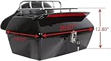 ECOTRIC Black Universal Hard Saddle Bag Trunk Tail Box w/Top Rack & Backrest & Tail Light Compatible with Yamaha Cruiser