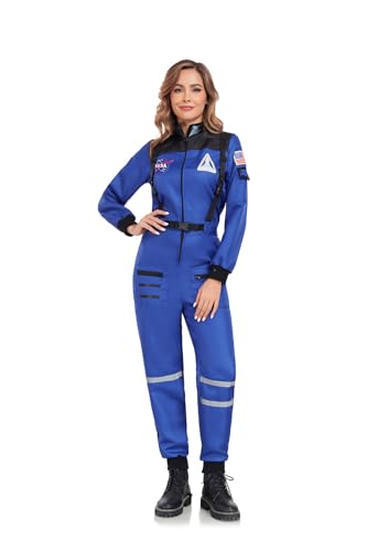 Dormstop Womens Astronaut Costume Adult Space Suit Halloween Dress up (Blue, M)