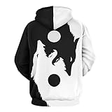 QiErDesign Yin Yang Wolf Pullover Hoodie 3D Novelty Graphic Hooded Sweatshirt Hoodies for Men