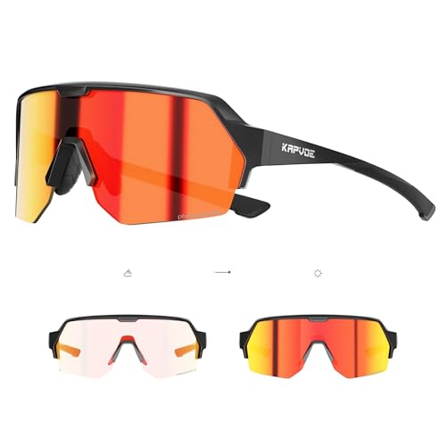 KAPVOE Photochromic Cycling Glasses for Men Women with UV400 Protection Sports Sunglasses for Mountain Biking Running MTB baseball softball K360