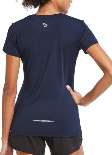 baleaf Women's Short Sleeve Running Workout Shirts Athletic Tops Lightweight Quick Dry Training Yoga Crewneck Navy L