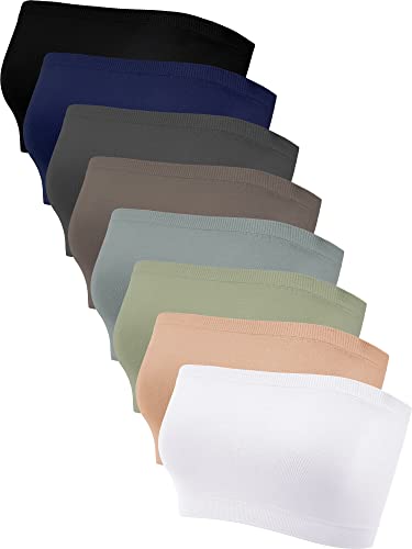 Bencailor 8 Pieces Bandeau Top for Women, Strapless Tubes Non Padded Seamless Bralettes Stretchy Sports Bra(Medium,Fresh Colors)
