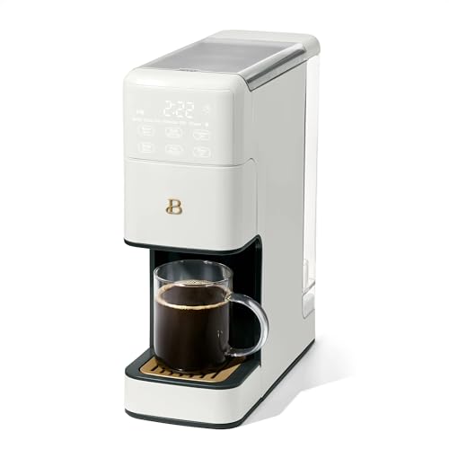 Beautiful Perfect Grind Programmable Single Serve Coffee Maker with Touch Display and Integrated Burr Grinder, Auto Coffee Strength Selection, 64oz Water Reservoir by Drew Barrymore (White Icing)