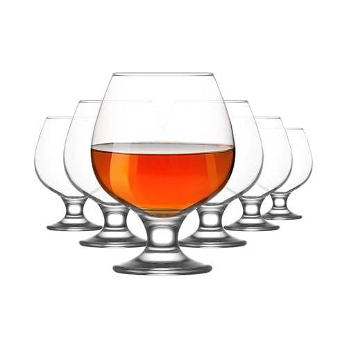 LAV Brandy Snifters Glass Set | Dishwasher Safe, Short Stem Balloon Glasses, Glass Goblets for Spirits, Bourbon Whiskey, Cognac, Scotch, Beer Tasting Glasses | 13.25 oz | Set of 6