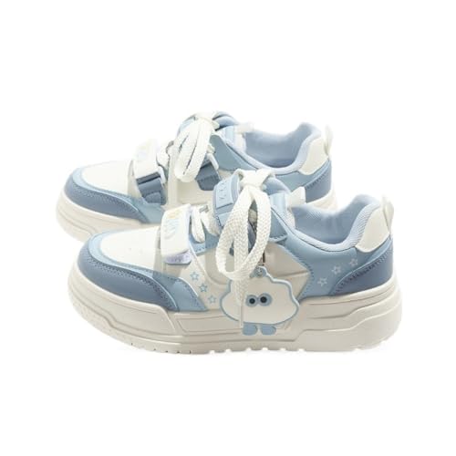 Color Burst Dopamine Kawaii Sneakers - Korean Ins Chunky Platform Shoes with Multicolor Design & Vibrant Laces | Ideal for Travel & Ins Outfits (White & Blue,8)