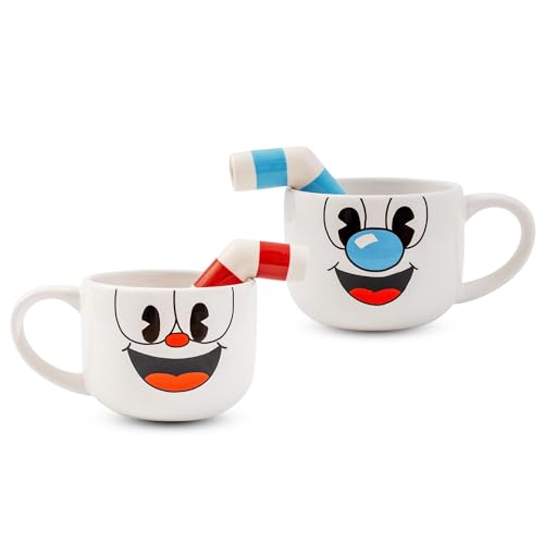 Cuphead & Mugman 24oz Ceramic Mug and Straw | Set of 2