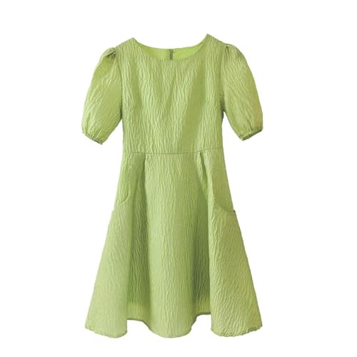 Women'S O-Neck Chic Puff Sleeve Vintage Summer Mini Skirt A-Line Party Casual Robe Dress En8 S