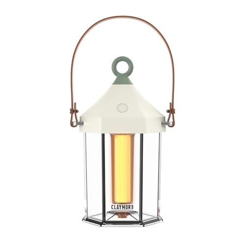 CLAYMORE Cabin Lamp (Ivory) - Aesthetic Portable Lantern for Outdoor Glamping, Camping, Events, Parties & Tents. USB-C Charging, Power Bank Function, Up to 55 Hours Battery Life, 3 Light Modes.
