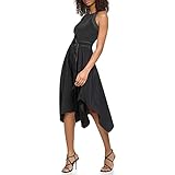 Karl Lagerfeld Paris Women's Contrast Stitching Midi Dress, Black, 2