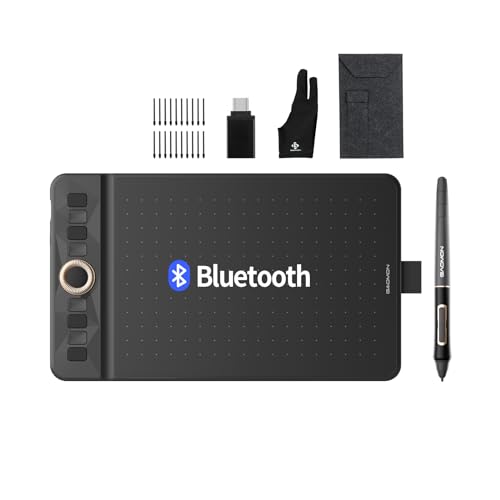 Bluetooth Drawing Tablet GAOMON WH851 8 x 5 inches Graphics Tablet, Digital Art Tablet Supports 16384 Levels, Intuitive Dial with 8 Shortcut Keys, Type-C Port, Work with Windows & Android & Mac