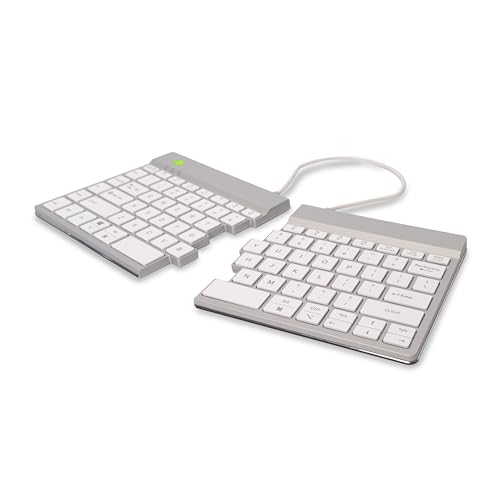 R-Go Split Keyboard, Scissors Mechanism, Anti Carpal Tunnel, 2 Part Ergonomic Design with Break Software, Ultra-Thin, QWERTY (US) Layout, Bluetooth 5.0, Compatible with Windows/Mac/Linux, White