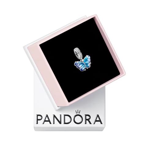 PANDORA Blue Murano Glass Butterfly Dangle Charm - Compatible with PANDORA Moments - Gift for Her - Sterling Silver & Murano Glass with Cubic Zirconia - With Gift Box