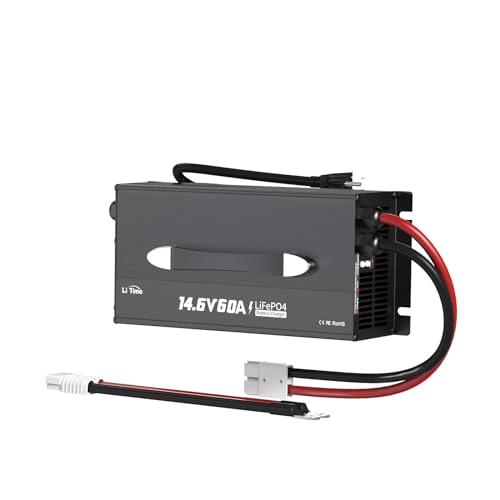 LiTime 60-Amp Lithium Battery Charger 12V LiFePO4 Battery Charger AC-DC Smart Charger with Cooling Fan、Anderson Connector LED for 14.6V LiFePO4 Lithium Batteries, 60A Fast Charging