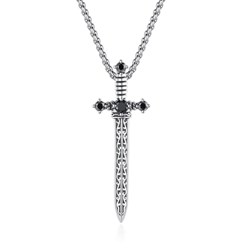 GAVU Gothic Men’s Sword Pendant Necklace, Stainless Steel Dagger Necklace for Men and Women 20"