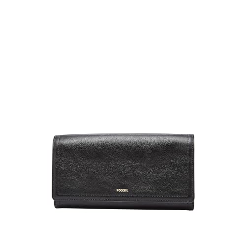 Fossil Women's Logan Leather Wallet RFID Blocking Flap Clutch Organizer, Black (Model: SL7833001)