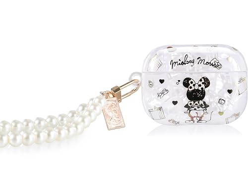 MANLENO for AirPods Pro 2 Case Glitter Bling Flexible Protective Case Cover with Pearl Keychain Lanyard Cute Cartoon Case for AirPods Pro 2nd Generation 2022 (Minnie)