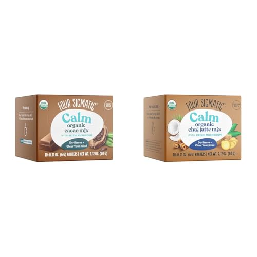 Four Sigmatic Calm Mushroom Cacao + Chai Latte Bundle | Organic Instant Cacao with Reishi to Support Calm, and Organic Instant Chai Latte with Turkey Tail, Reishi Mushrooms & Coconut Milk Powder