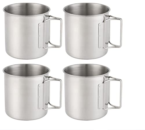 Falafale Stainless Steel Camping Mugs Outdoors Drinking Cup Picnic Mug with Foldable Handle Geat for Picnic,Hiking, Backpacking and Outdoor Activities, 4 Pack 22.3oz/ 660ml